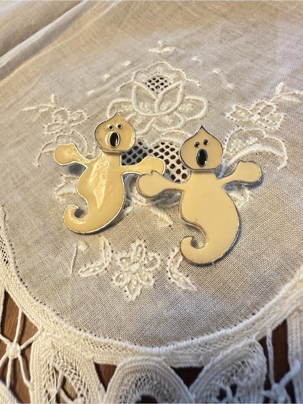 Vintage Ghost Earrings Halloween Enamel Floating Design